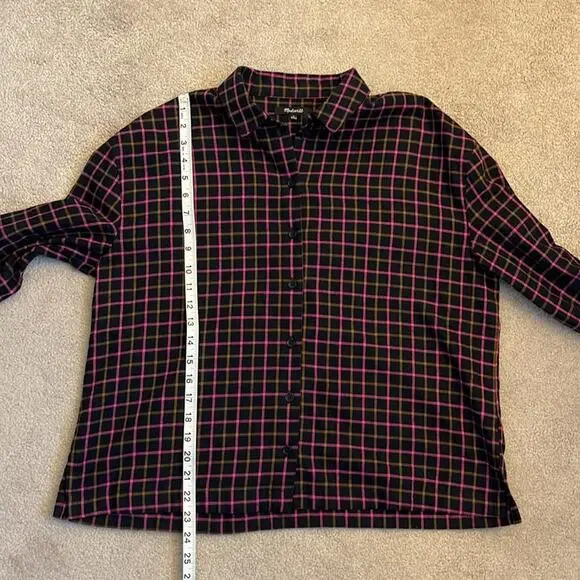 Madewell Flannel Westlake Shirt Size S Stoppard Plaid Pink Black Brown Boxy - Picture 6 of 6